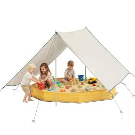 Wooden Sandbox with Large Canopy, Outdoor Sand Box with 4 Bench Seats, Bottom Liner for 8 Kids Aged 3-8, Yellow