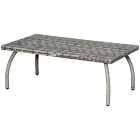 Rattan Coffee Table Outdoor Side Table, 35.4" x 19.7" Small Wicker Patio Furniture with All-Weather PE for Garden, Balcony, Backyard, Poolside, G
