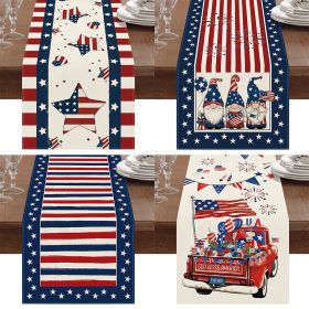 1PC Rectangle Linen Blend Striped Table Runners; Encryption Linen Home Decoration Independence Day Atmosphere Waterproof Table Runner; 72"*13"; P (Color: 2, size: 33*275cm)