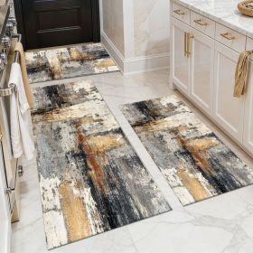 Three-piece kitchen rug set, non-slip and washable, abstract pattern kitchen hallway rug, soft and comfortable, suitable for sinks, floors, entra (Main Material: Polyester, Main Color: White)