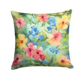 Alaska Forget-me-nots in Watercolor Throw Pillow Machine Washable, Indoor Outdoor Decorative Pillow for Couch, Bed or Patio (Dimenion: 14Hx14W)