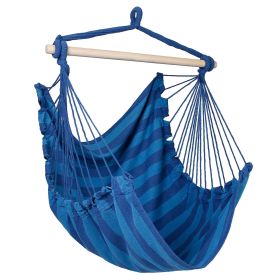 Hammock Hanging Chair Canvas Porch Patio Swing Seat Portable Camping Rope Seat Wooden Stick Hammock Chair w/ 2Pillows 265LBS Load-bearing (Color: Blue, size: One size)