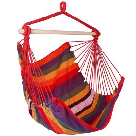 Hammock Hanging Chair Canvas Porch Patio Swing Seat Portable Camping Rope Seat Wooden Stick Hammock Chair w/ 2Pillows 265LBS Load-bearing (Color: Red, size: One size)